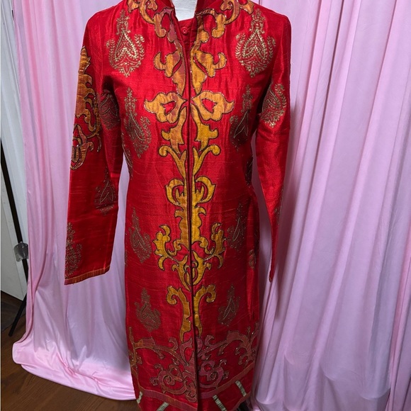 MantraBand Jackets & Blazers - MantraBand Red and Gold Embroidered Long Jacket